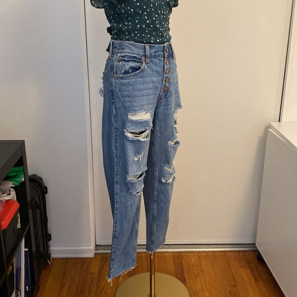 Free People Distressed High Waist Straight Leg Jeans Size 27 - Picture 6 of 14